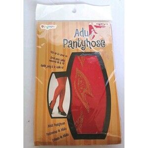 Vintage Adult Pantyhose Tights Red Gold Glitter Flames Disguise Cosplay New